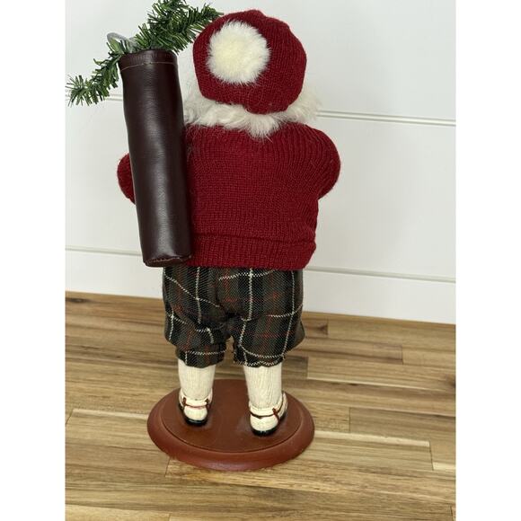Santa Golfer Figurine with Golf Bag, Dressed In Plaid. 11 Inches Tall. - Picture 3 of 8